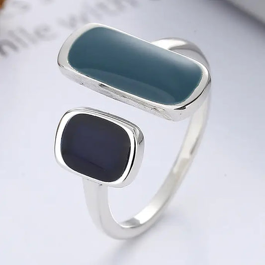 Simple Enamel Open Statement Ring in 925 Sterling Silver