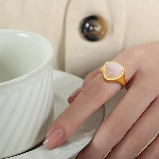 Natural Crystal Stone Statement Ring in Stainless Steel