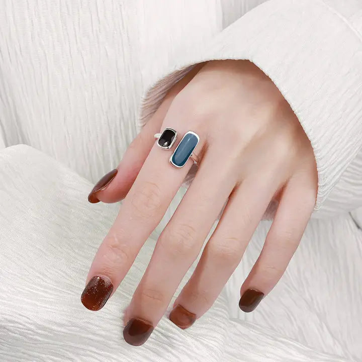 Simple Enamel Open Statement Ring in 925 Sterling Silver