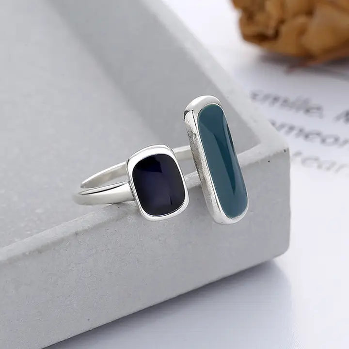 Simple Enamel Open Statement Ring in 925 Sterling Silver