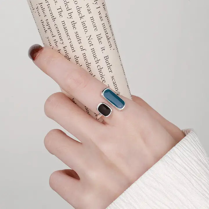 Simple Enamel Open Statement Ring in 925 Sterling Silver