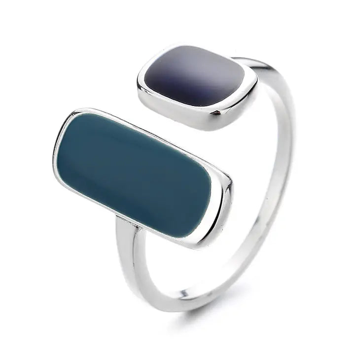 Simple Enamel Open Statement Ring in 925 Sterling Silver